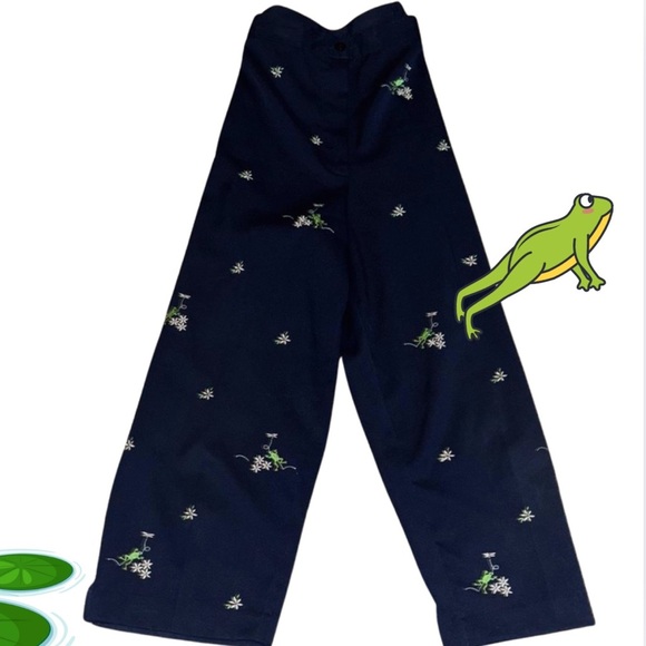 Navy Bottoms with Floral Embroidery - Picture 1 of 8